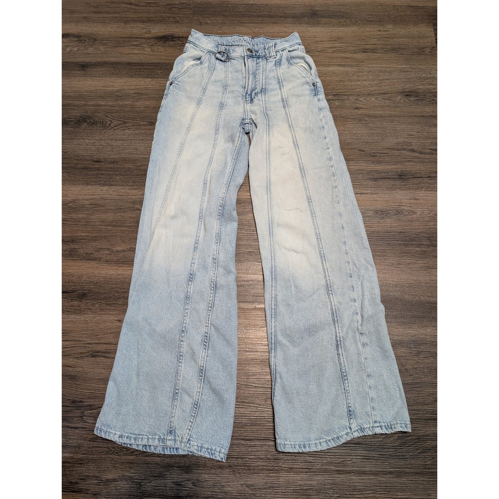 Arizona Jean Co Womens 0 Hi-Rise Wide Leg Light Wash Seamed Denim Jeans Blue